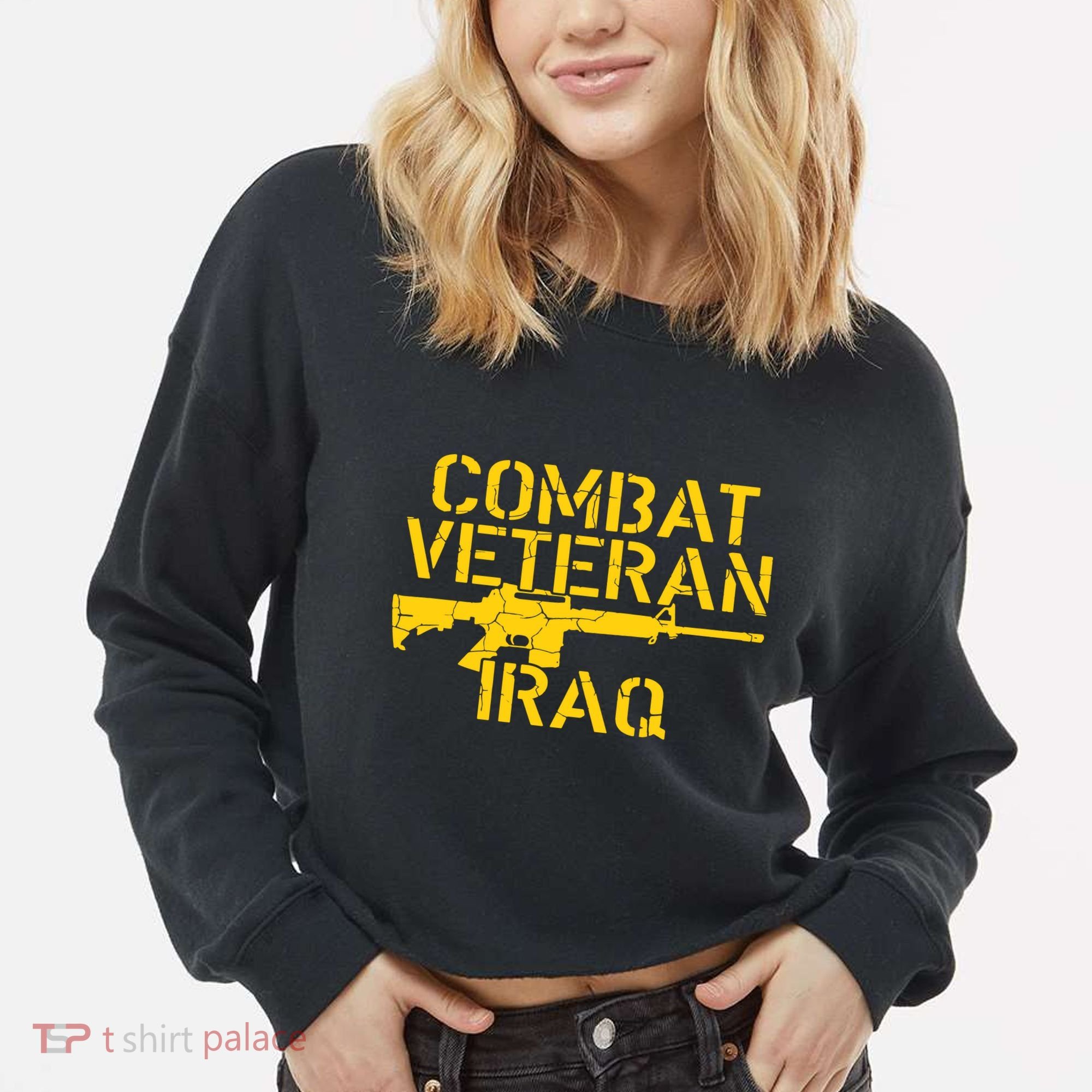 Iraq Combat Veteran Proud Cropped Pullover Crew
