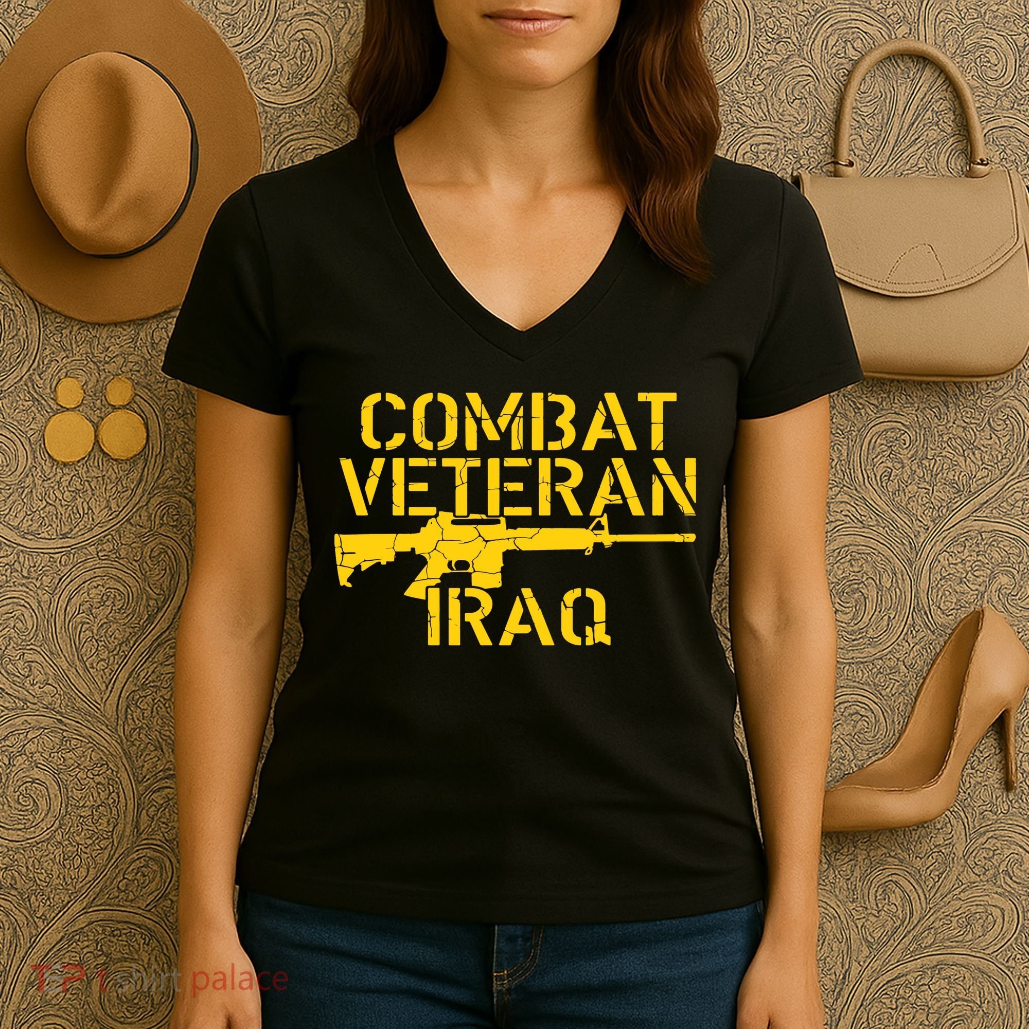 Iraq Combat Veteran Proud Women's V-Neck T-Shirt