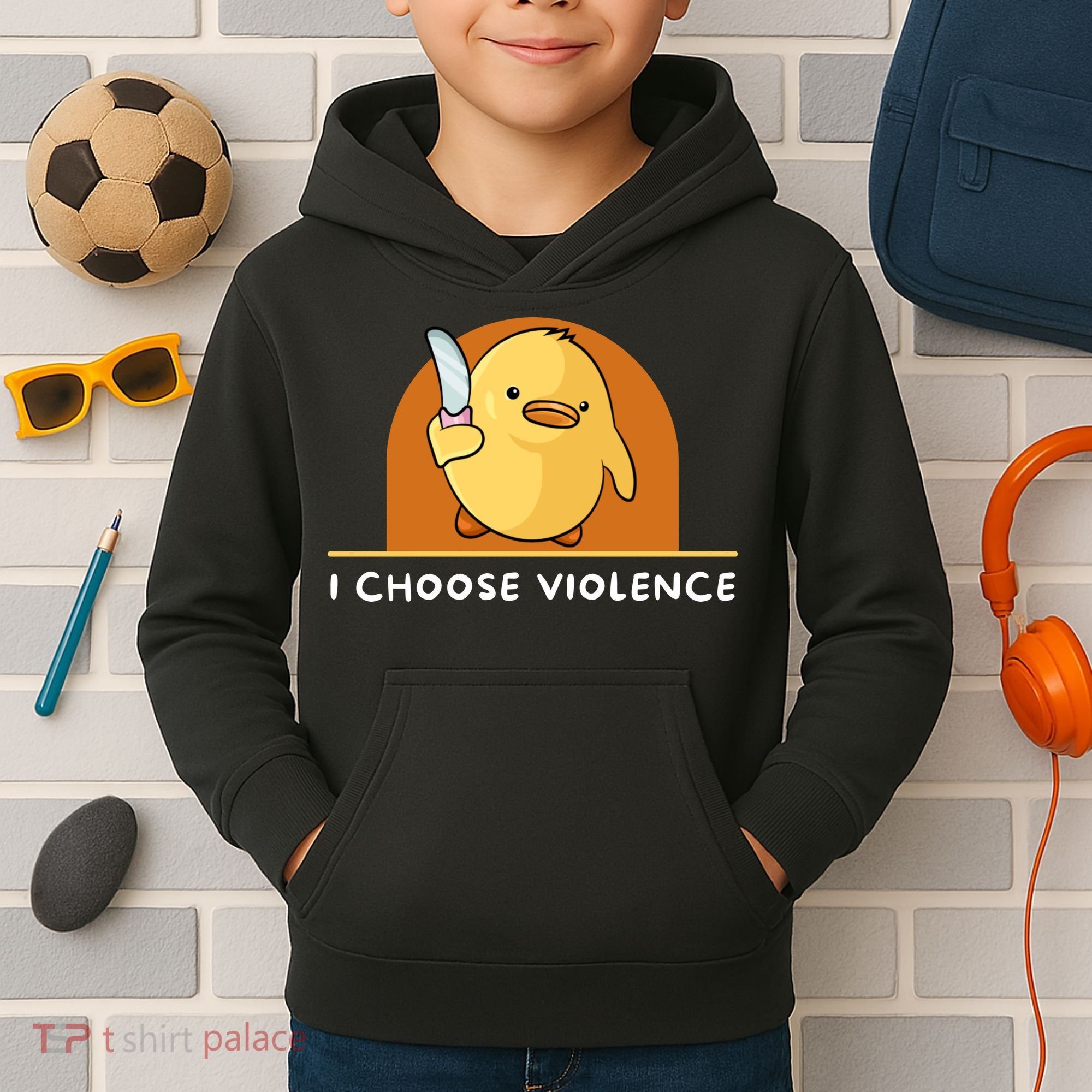 I Choose Violence Funny Duck With Knife Kids Hoodie