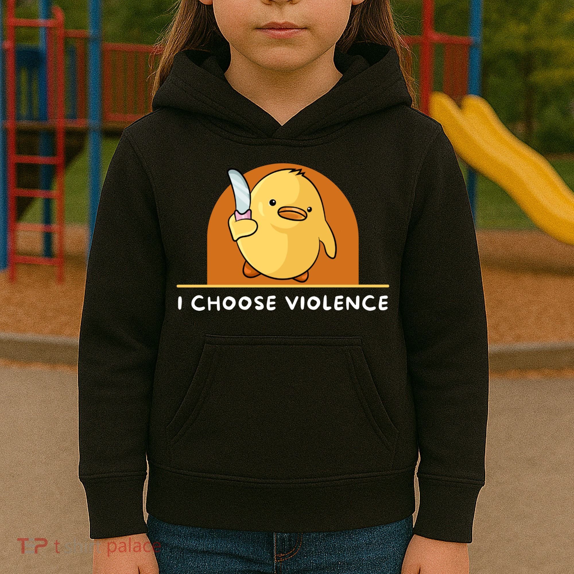 I Choose Violence Funny Duck With Knife Kids Hoodie