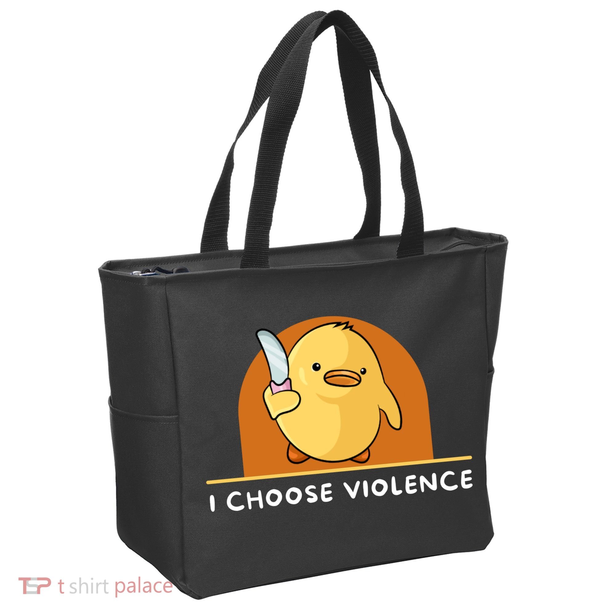 I Choose Violence Funny Duck With Knife Tote Bag