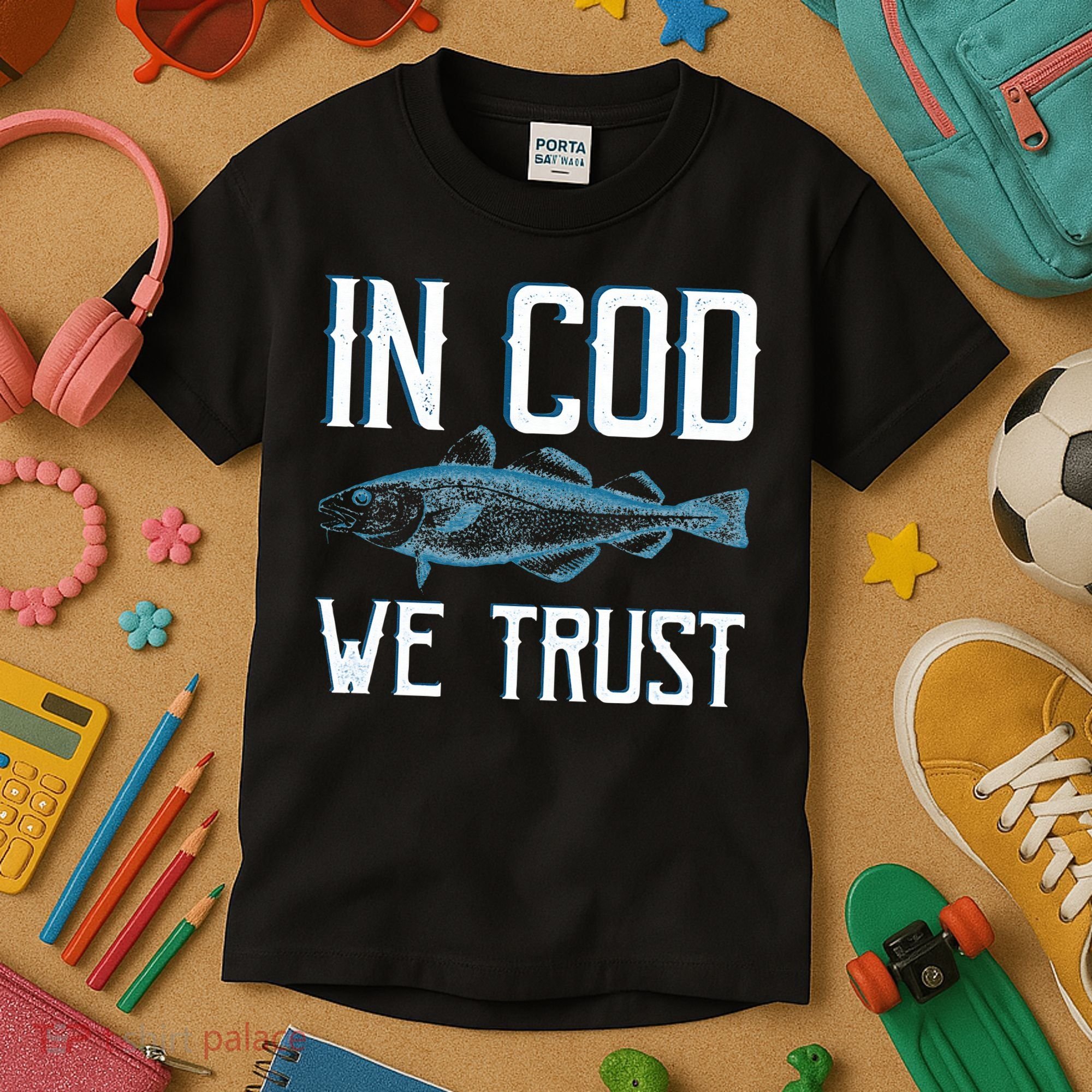In COD We Trust Funny Fishing Portuguese Pride Kids T-Shirt