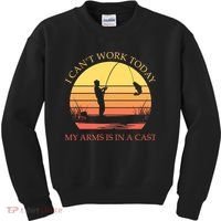 I Can't Work Today My Arms Is In A Cast Funny Fishing Kids Sweatshirt thumb 0