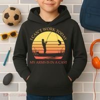 I Can't Work Today My Arms Is In A Cast Funny Fishing Kids Hoodie thumb 2