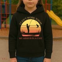 I Can't Work Today My Arms Is In A Cast Funny Fishing Kids Hoodie thumb 3