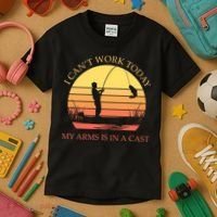 I Can't Work Today My Arms Is In A Cast Funny Fishing Kids T-Shirt thumb 3