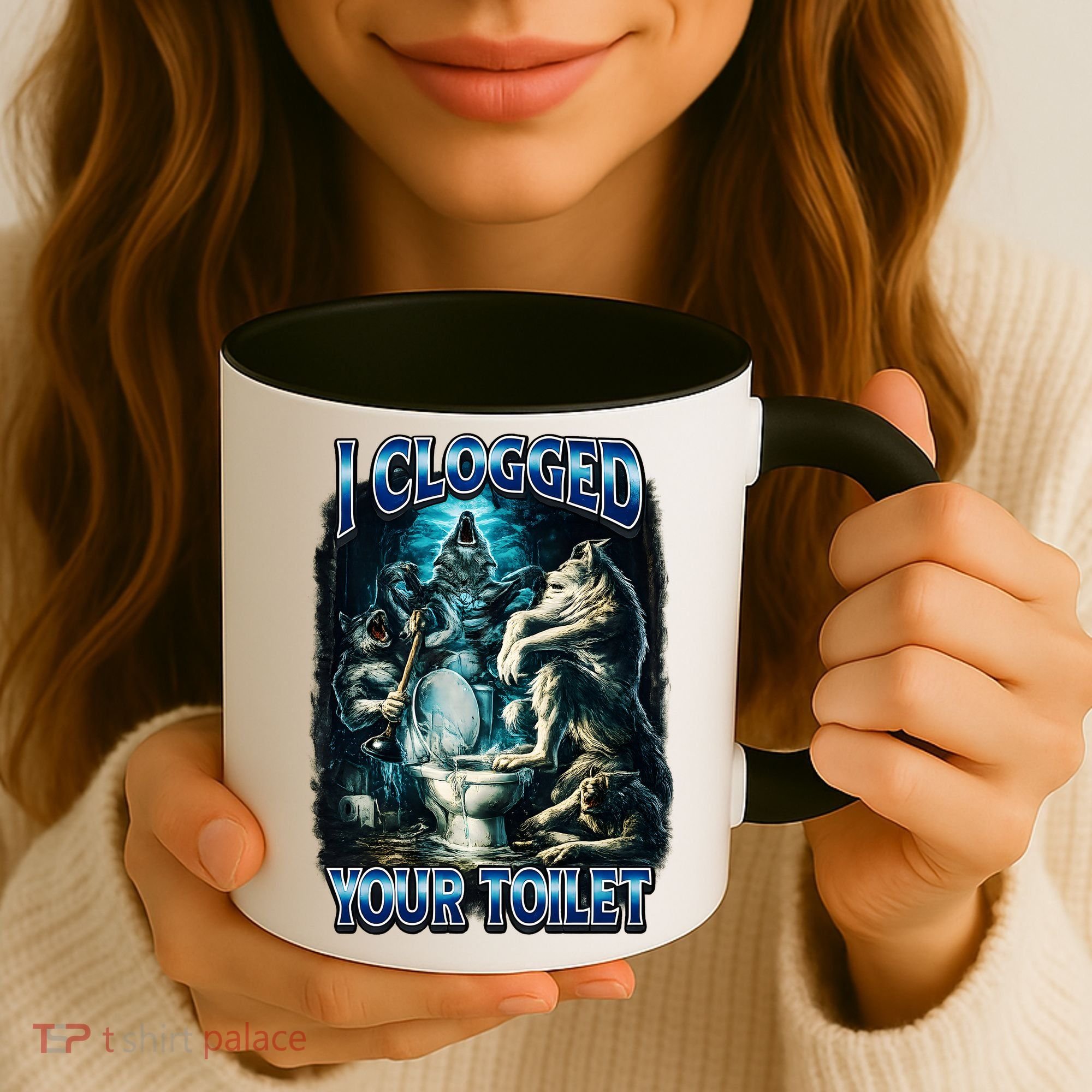 I Clogged Your Toilet Funny Alpha Wolf Brainrot Coffee Mug