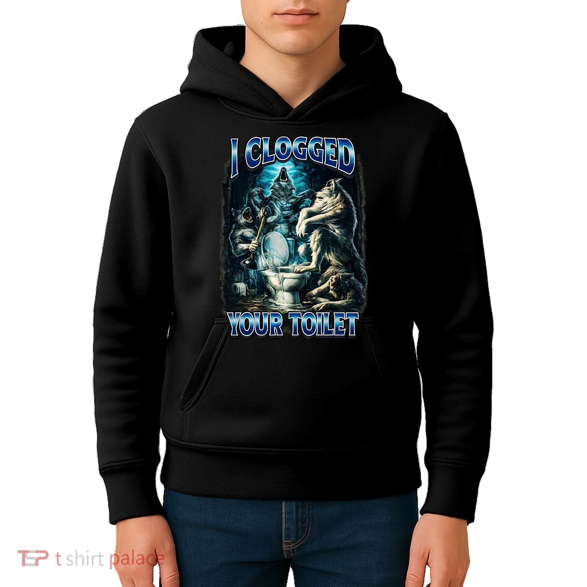 I Clogged Your Toilet Funny Alpha Wolf Brainrot Kids Hoodie
