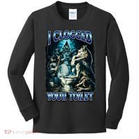 I Clogged Your Toilet Funny Alpha Wolf Brainrot Kids Long Sleeve Shirt thumb 0