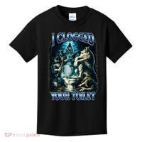 I Clogged Your Toilet Funny Alpha Wolf Brainrot Kids T-Shirt thumb 0