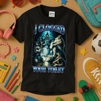 I Clogged Your Toilet Funny Alpha Wolf Brainrot Kids T-Shirt thumb 3