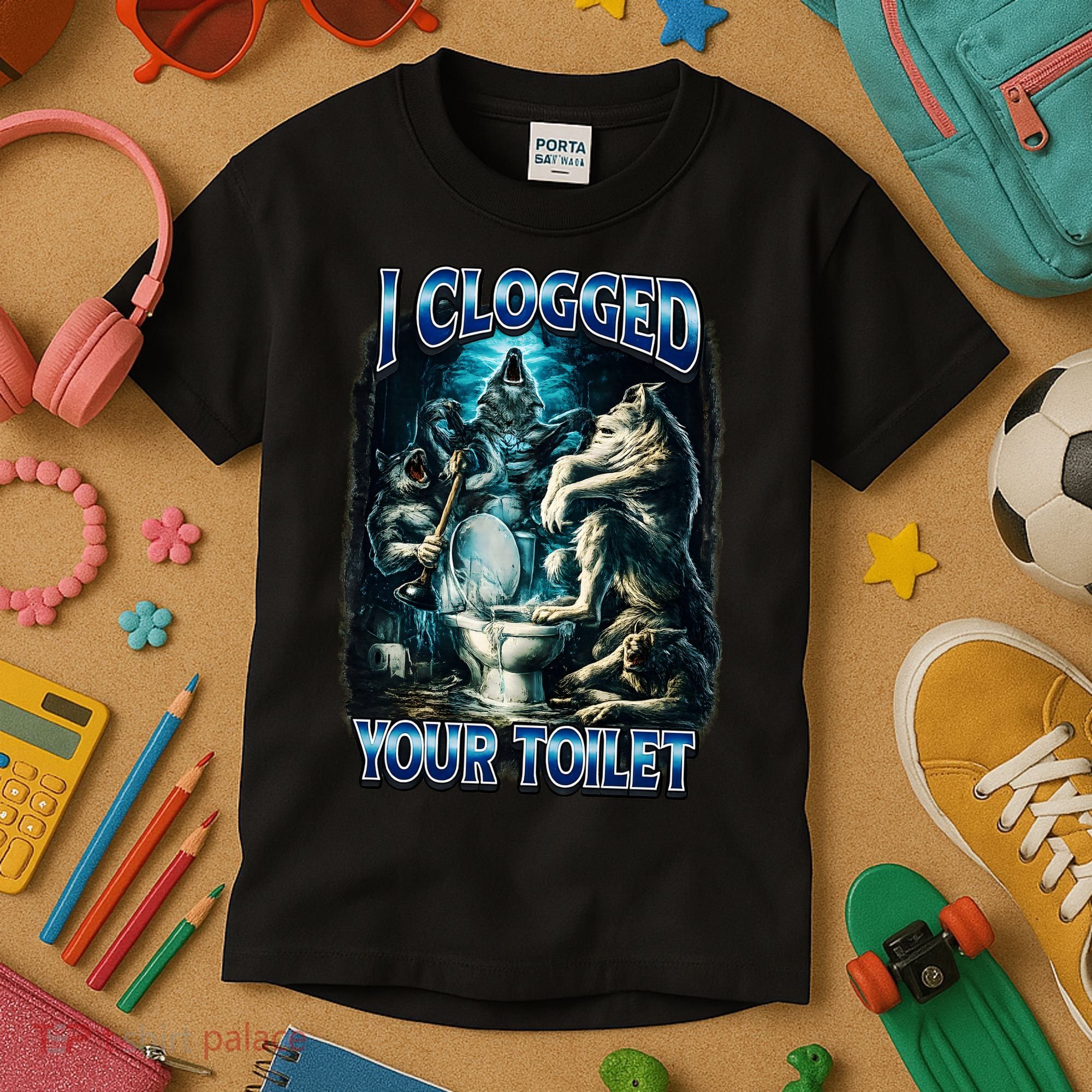 I Clogged Your Toilet Funny Alpha Wolf Brainrot Kids T-Shirt