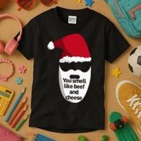 Inappropriate Christmas You Smell Like Beef And Cheese Elf Kids T-Shirt thumb 3