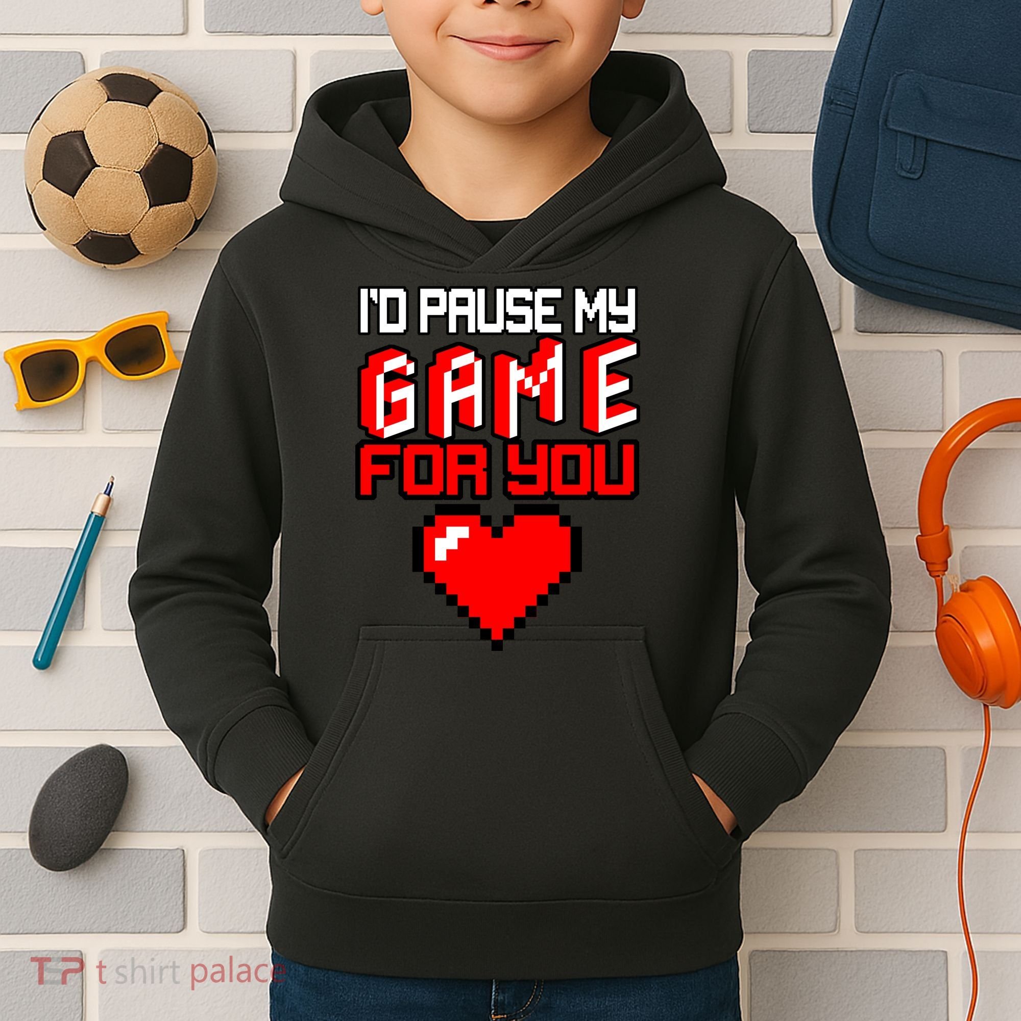 I'd Pause My Game For You Valentines Day Kids Hoodie