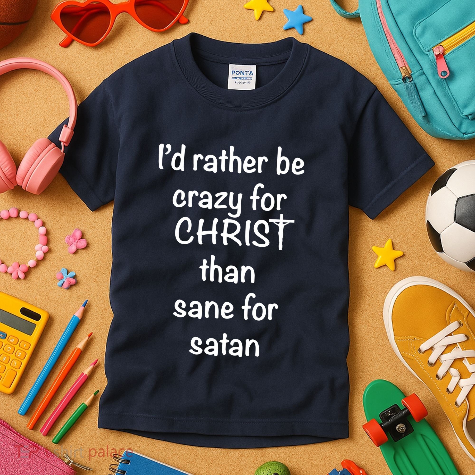 I’d Rather Be Crazy For Christ Than Sane For Satan Kids T-Shirt