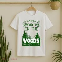 I'd Rather Be In The Woods Funny Hiking T-Shirt thumb 2