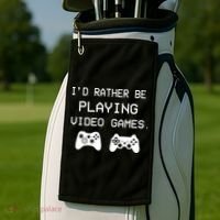 I'd Rather Be Playing Video Games Golf Towel thumb 2