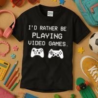 I'd Rather Be Playing Video Games Kids T-Shirt thumb 3
