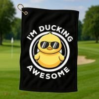IM Ducking Awesome I Love Duck Lovers Funny Rubber Duck Golf Towel thumb 1
