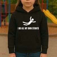 I Do All My Own Stunts Dark Kids Hoodie thumb 3