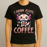 I Drink A'lotl Coffee Funny Axolotl Kawaii T-Shirt thumb 3