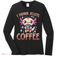 I Drink A'lotl Coffee Funny Axolotl Kawaii Women's Long Sleeve Shirt thumb 0