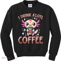 I Drink A'lotl Coffee Funny Axolotl Kawaii Kids Sweatshirt thumb 0