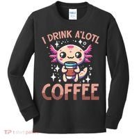 I Drink A'lotl Coffee Funny Axolotl Kawaii Kids Long Sleeve Shirt thumb 0