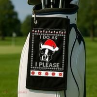 I Do As I Please Boston Terrier Ugly Christmas Sweater Cute Gift Golf Towel thumb 2