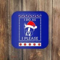 I Do As I Please Boston Terrier Ugly Christmas Sweater Cute Gift Coaster thumb 0