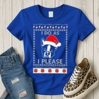 I Do As I Please Boston Terrier Ugly Christmas Sweater Cute Gift Women's T-Shirt thumb 3