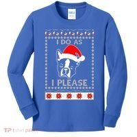 I Do As I Please Boston Terrier Ugly Christmas Sweater Cute Gift Kids Long Sleeve Shirt thumb 0