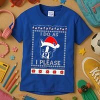 I Do As I Please Boston Terrier Ugly Christmas Sweater Cute Gift Kids T-Shirt thumb 3