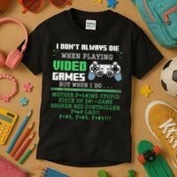 I Don't Always Die When Playing Video Games Controller Gamer Kids T-Shirt thumb 3