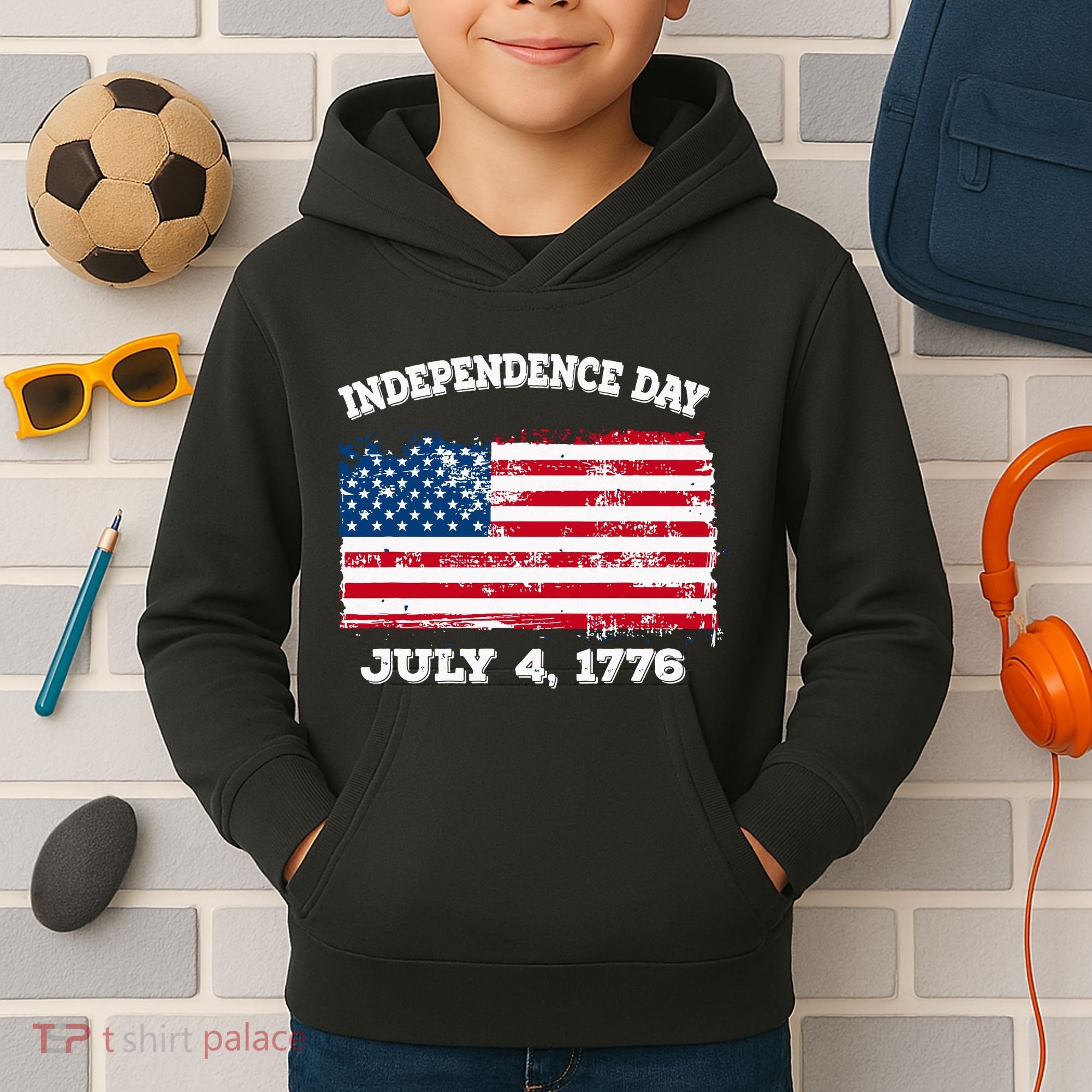 Independence Day American Flag Patriotic 1776 We The People Kids Hoodie