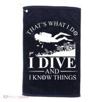 I Dive And I Know Things Scuba Diver Gift Scuba Diving Golf Towel thumb 0