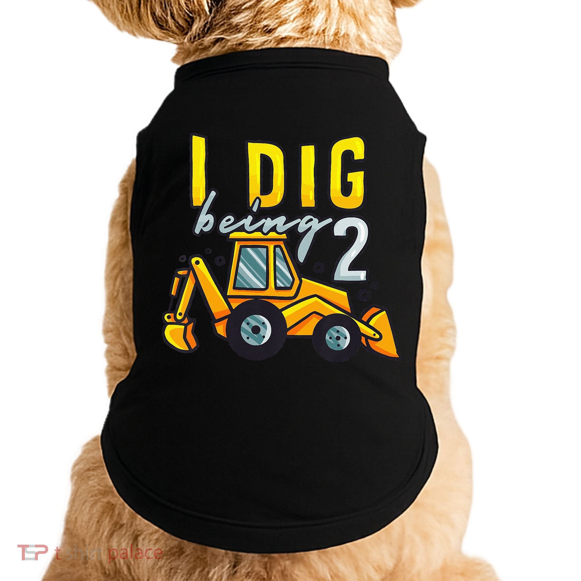 I Dig Being 2 Excavator Construction 2nd Birthday Party Doggie Tank