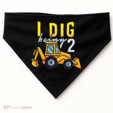 I Dig Being 2 Excavator Construction 2nd Birthday Party USA-Made Doggie Bandana