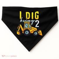 I Dig Being 2 Excavator Construction 2nd Birthday Party USA-Made Doggie Bandana thumb 0