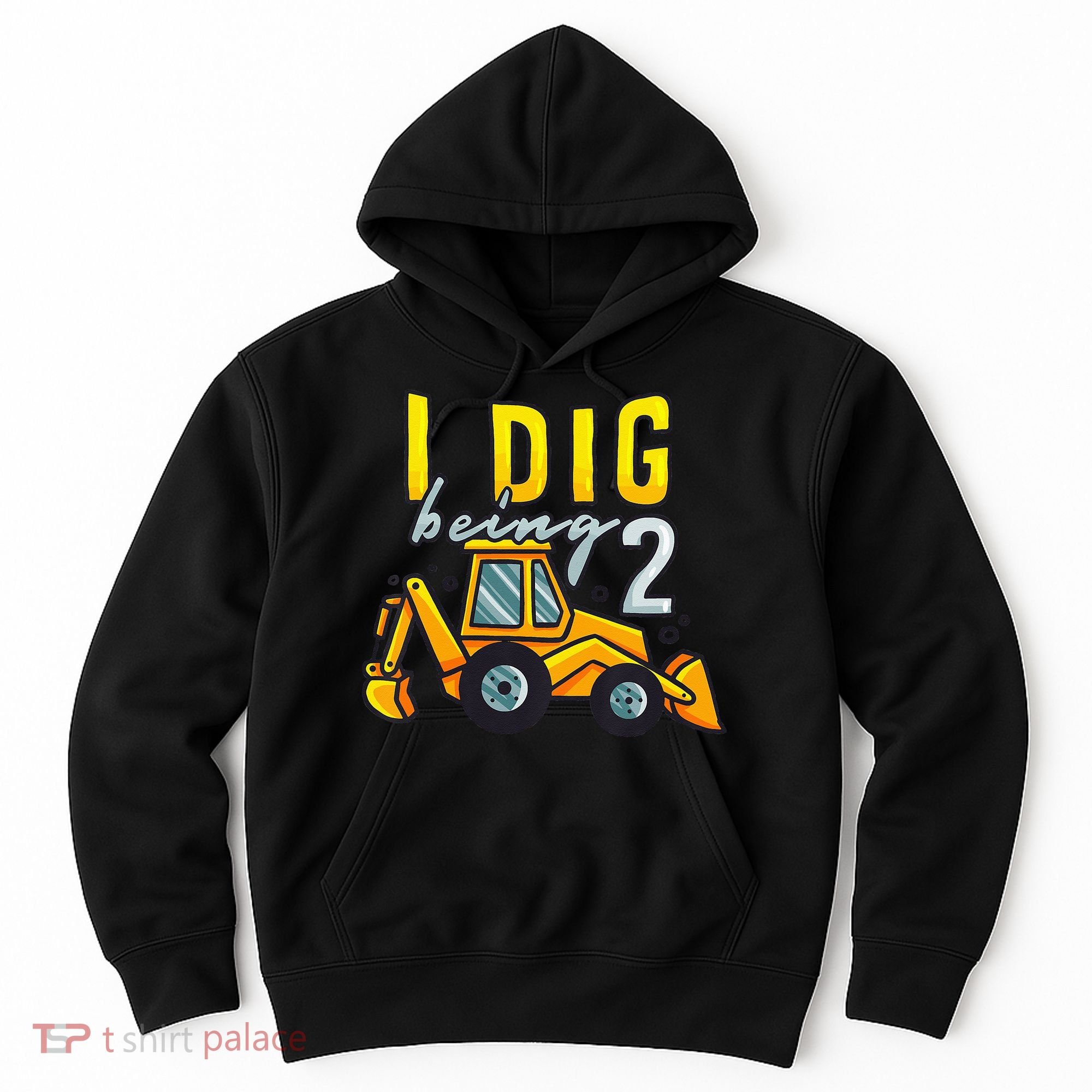 I Dig Being 2 Excavator Construction 2nd Birthday Party Hoodie