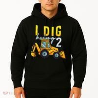 I Dig Being 2 Excavator Construction 2nd Birthday Party Hoodie thumb 2