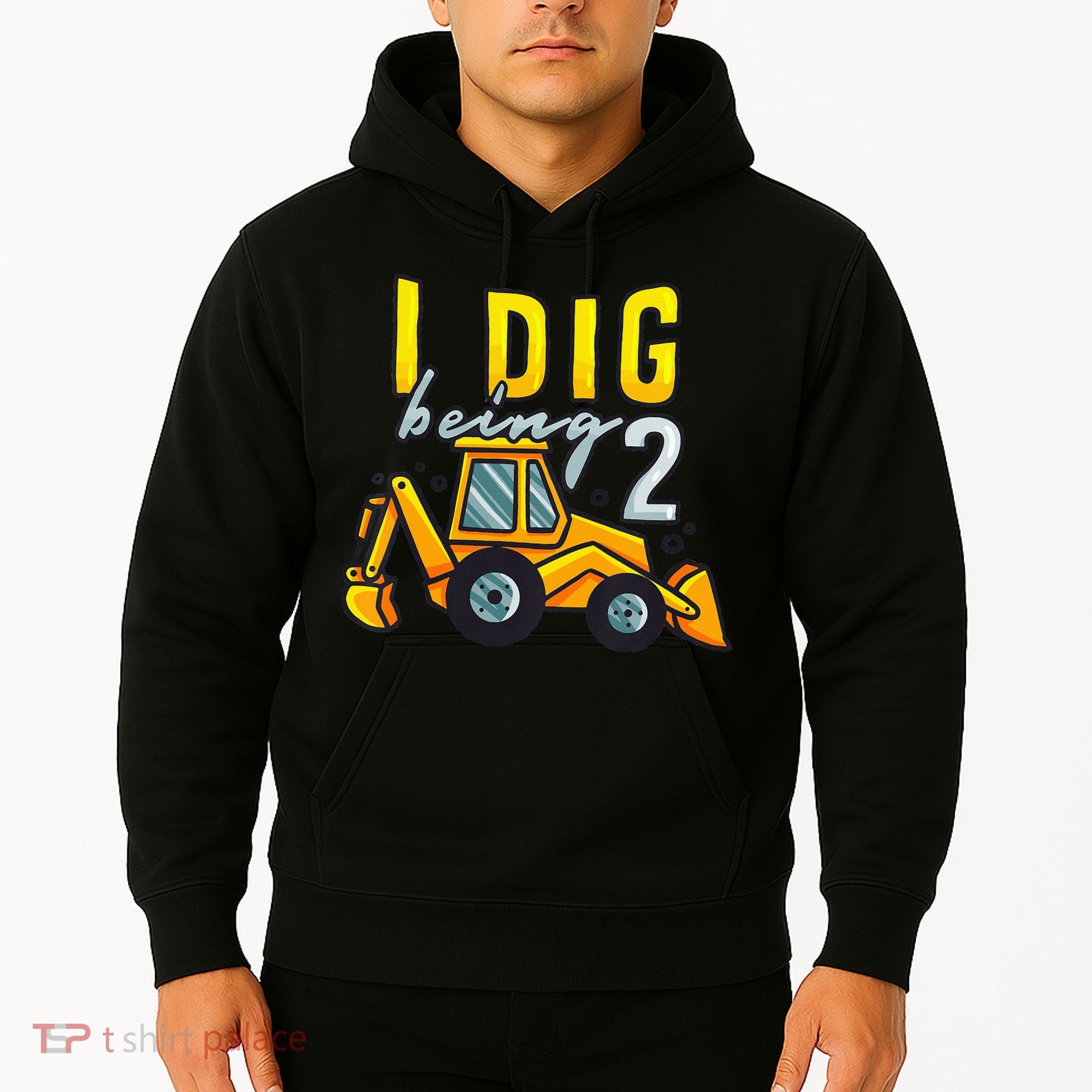 I Dig Being 2 Excavator Construction 2nd Birthday Party Hoodie
