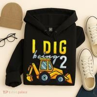I Dig Being 2 Excavator Construction 2nd Birthday Party Hoodie thumb 4
