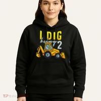 I Dig Being 2 Excavator Construction 2nd Birthday Party Hoodie thumb 5