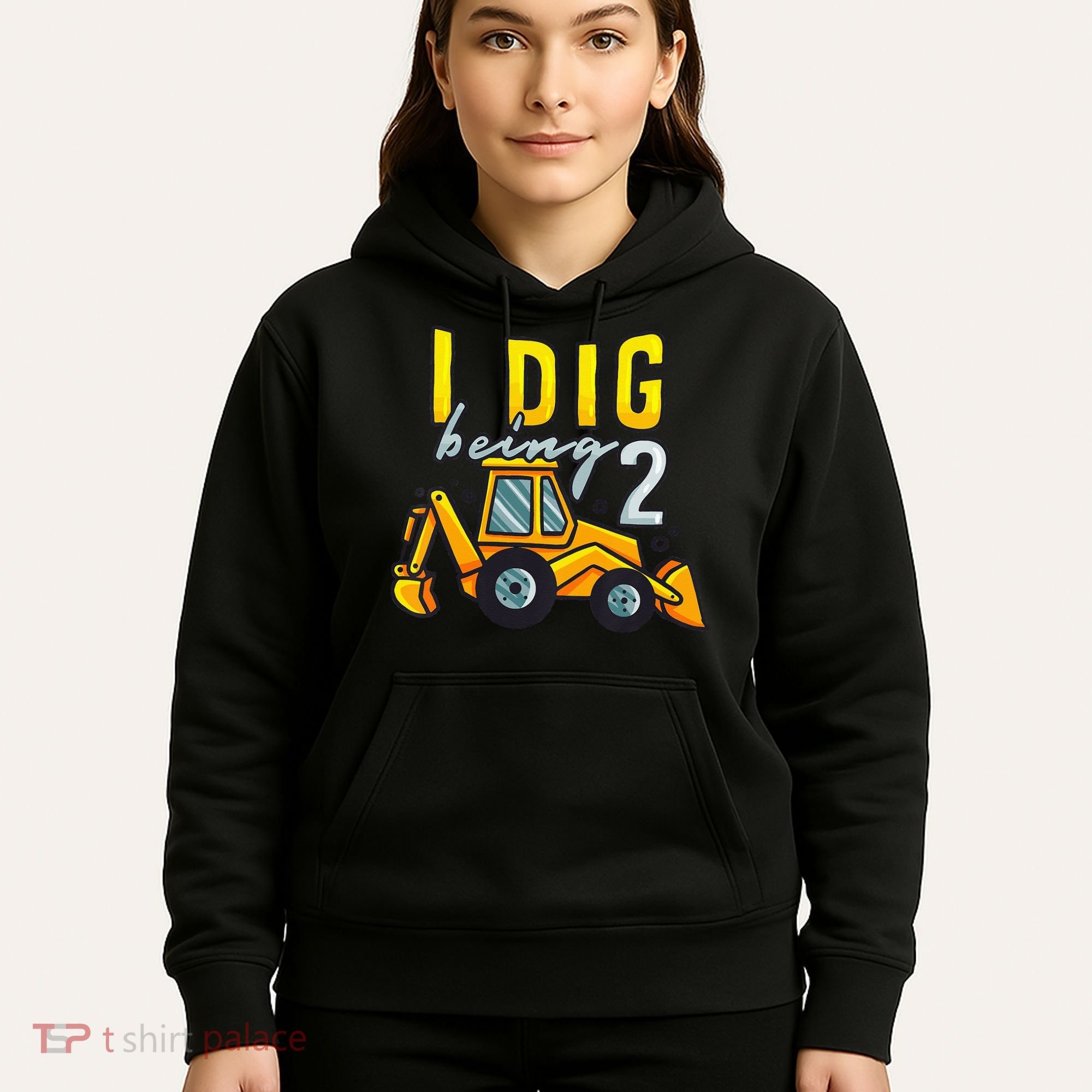 I Dig Being 2 Excavator Construction 2nd Birthday Party Hoodie