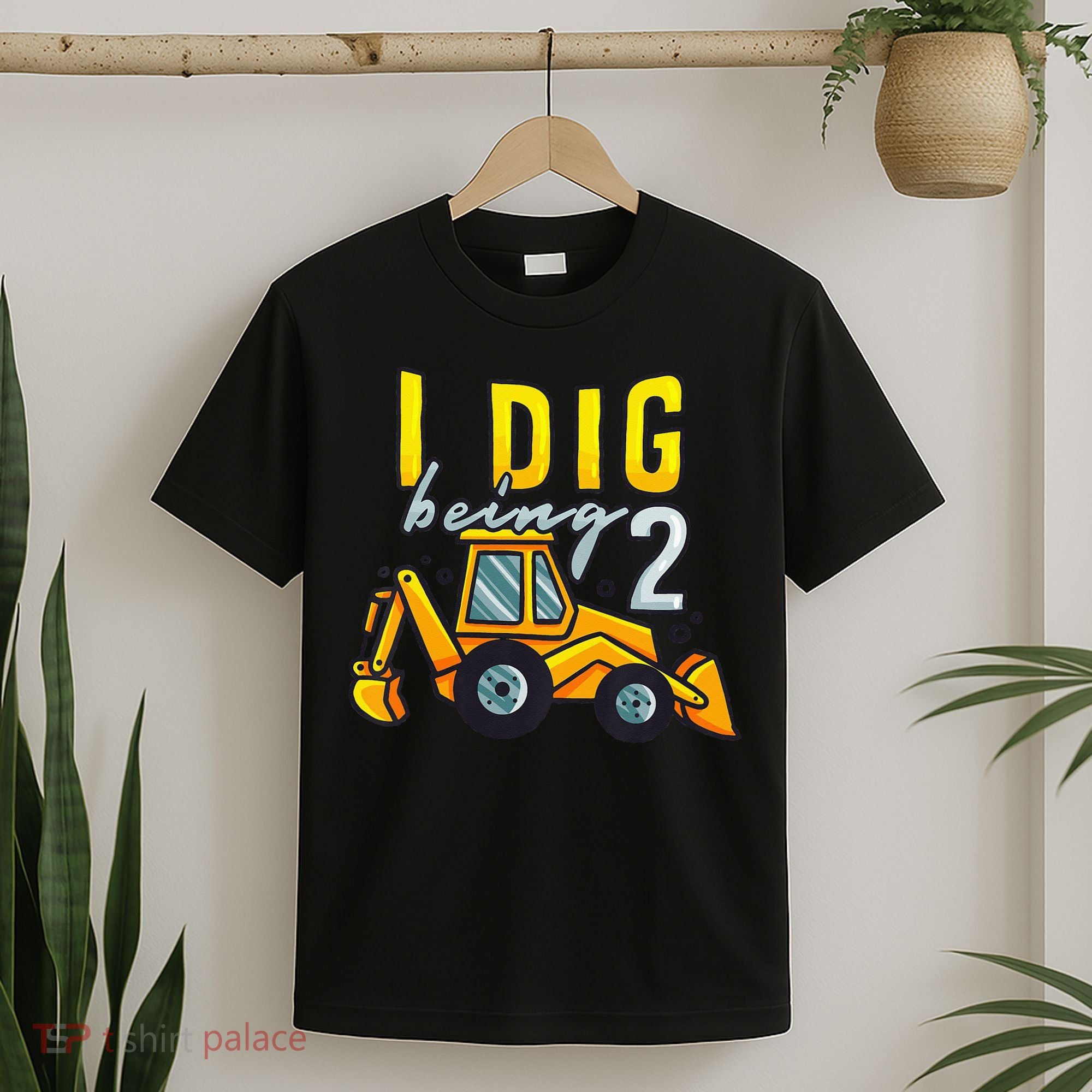 I Dig Being 2 Excavator Construction 2nd Birthday Party T-Shirt