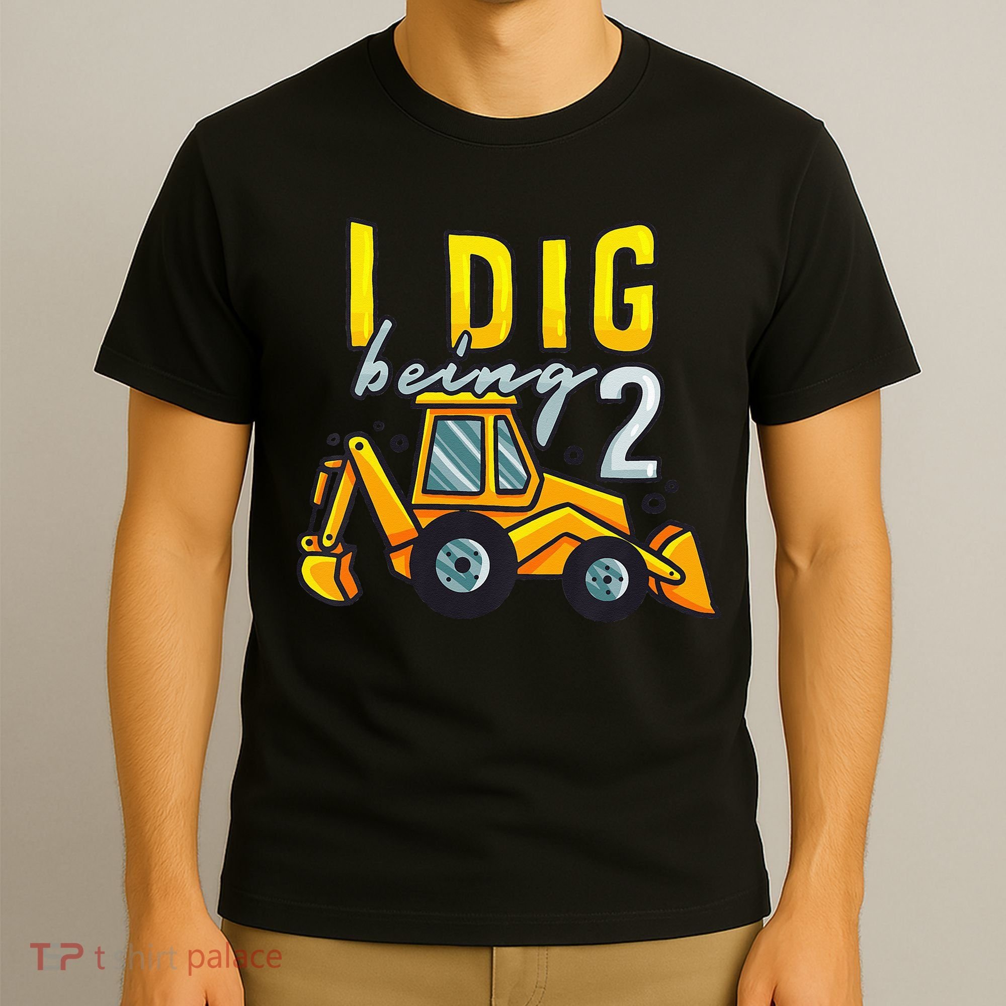 I Dig Being 2 Excavator Construction 2nd Birthday Party T-Shirt