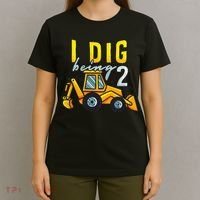 I Dig Being 2 Excavator Construction 2nd Birthday Party T-Shirt thumb 4