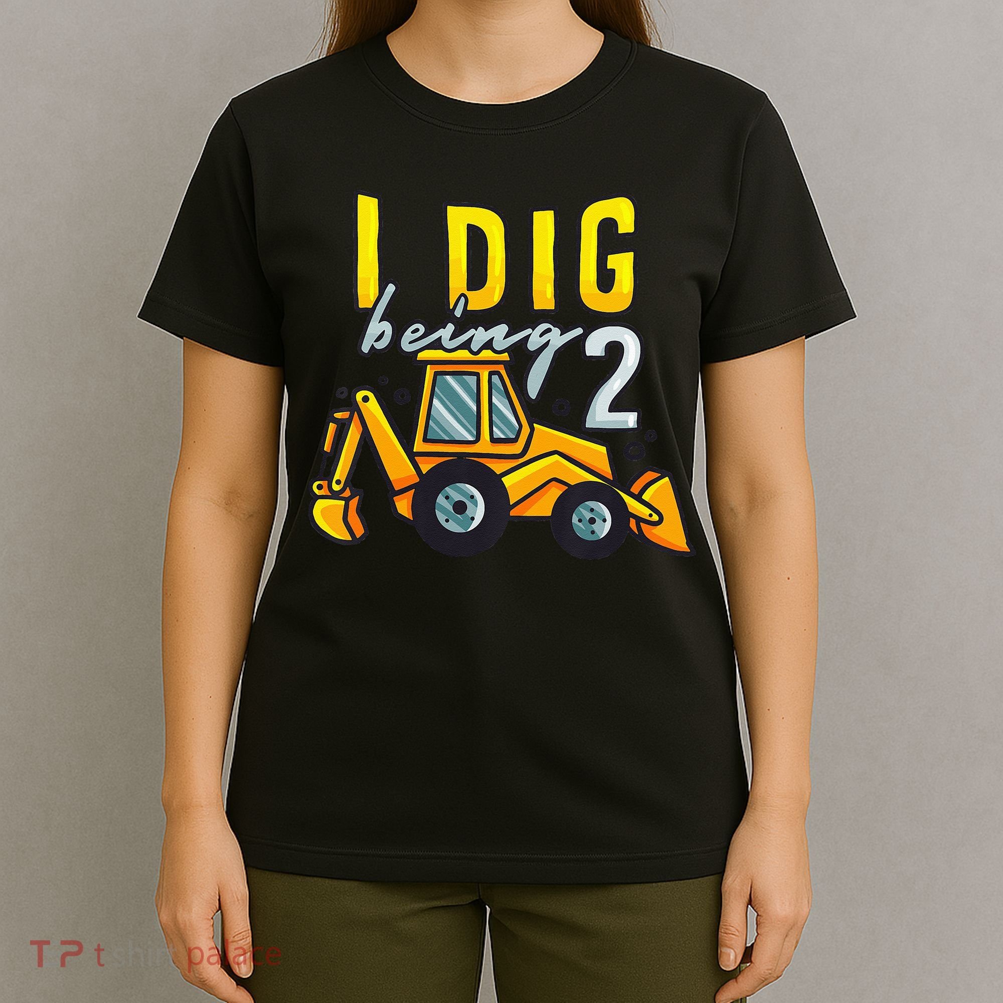 I Dig Being 2 Excavator Construction 2nd Birthday Party T-Shirt