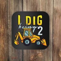 I Dig Being 2 Excavator Construction 2nd Birthday Party Coaster thumb 0